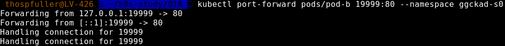 Practice exam for Certified Kubernetes Application Developer CKAD Certification question 1.1 port forward from 80 to 19999 for pod-b.
