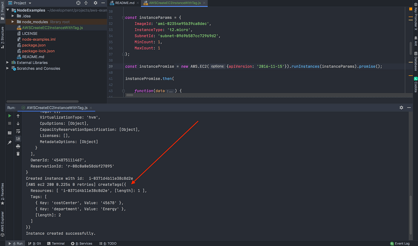 Create EC2 Instance With AWS Cost Allocation Tags node.js Script Execution | ThosPFuller.com: Northern Virginia SEO and Digital Marketing node.js Script Execution in IntelliJ IDEA: Create an EC2 Instance with AWS Cost Allocation Tags