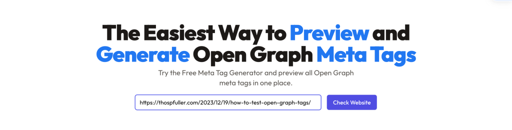 The OpenGraph XYZ landing page with a link to this page has already been added -- when the user clicks the 'Check Website' button the Open Graph testing will be executed.
