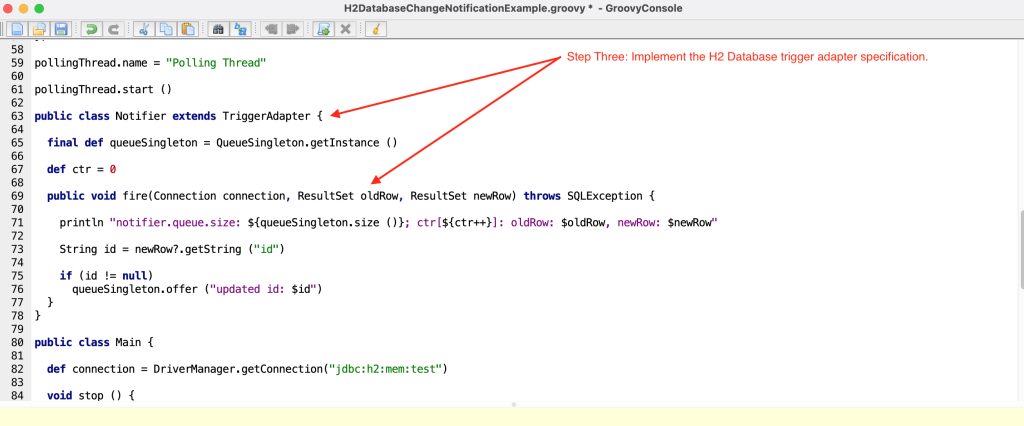 Implement the fire method in the H2 TriggerAdapter abstract class.