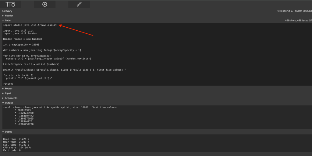 Step One: Script source code with a pointer to the java.util.Arrays.asList static import.