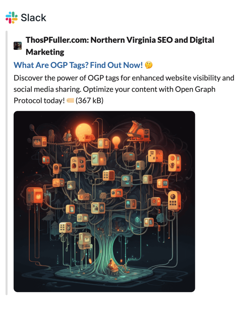 Slack preview of the unfurled URL to the article entitled 'What are OGP Tags? Find out now!'.
